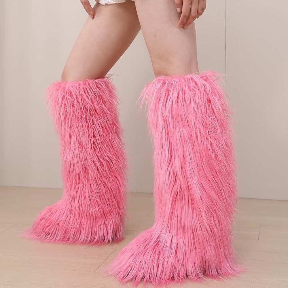 Valpeak Faux Fur Tall Furry Boots for Womens,Long Winter Boots Size 41